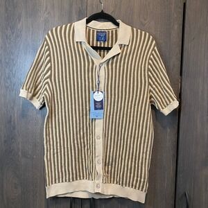 Steel & Jelly Men S Premium Cotton Jacquard Textured Stripe Button Knit Polo Tan